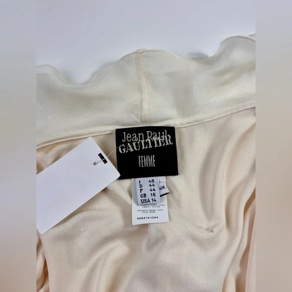 Jean Paul Gaultier Cream Silk & Rayon Backless Ruffle Halter Wrap Dress, Sz L - Picture 10 of 16